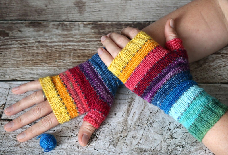 Fingerless Mittens Scrappily Ever AFter knitting pattern PDF download, easy pattern for beginners and advanced knitters image 4