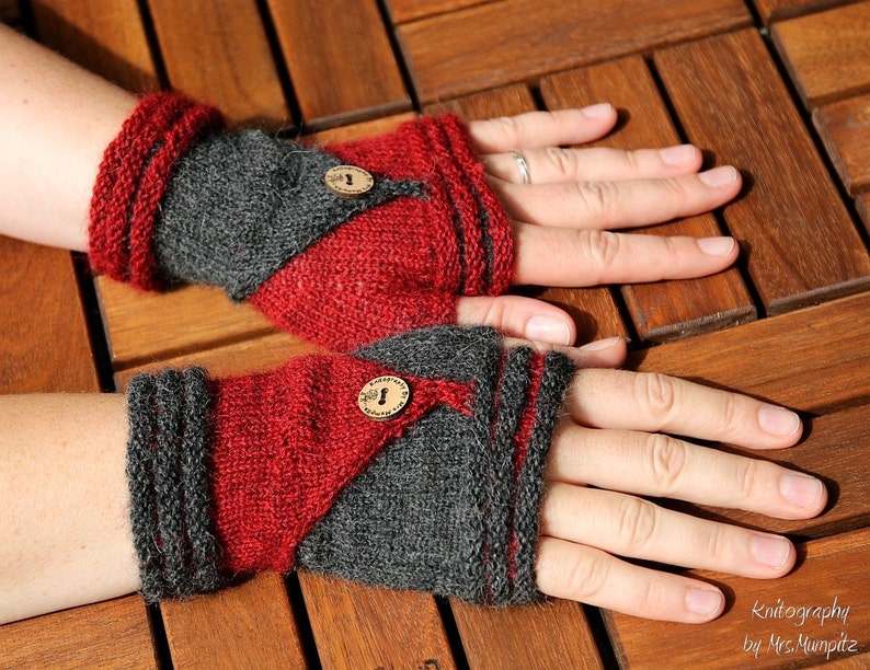 Fingerless Mittens Follow Me knitting pattern PDF download suitable for advanced beginners, eye catcher, diy holiday gift image 1