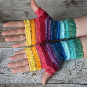 Fingerless Mittens Scrappily Ever AFter knitting pattern PDF download, easy pattern for beginners and advanced knitters image 2