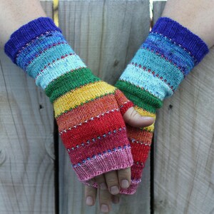 Fingerless Mittens Scrappily Ever AFter knitting pattern PDF download, easy pattern for beginners and advanced knitters image 5