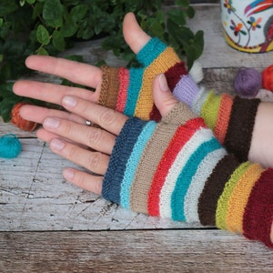Fingerless Mittens 'Scrappalicious' knitting pattern PDF download, easy pattern for beginners and advanced knitters image 1