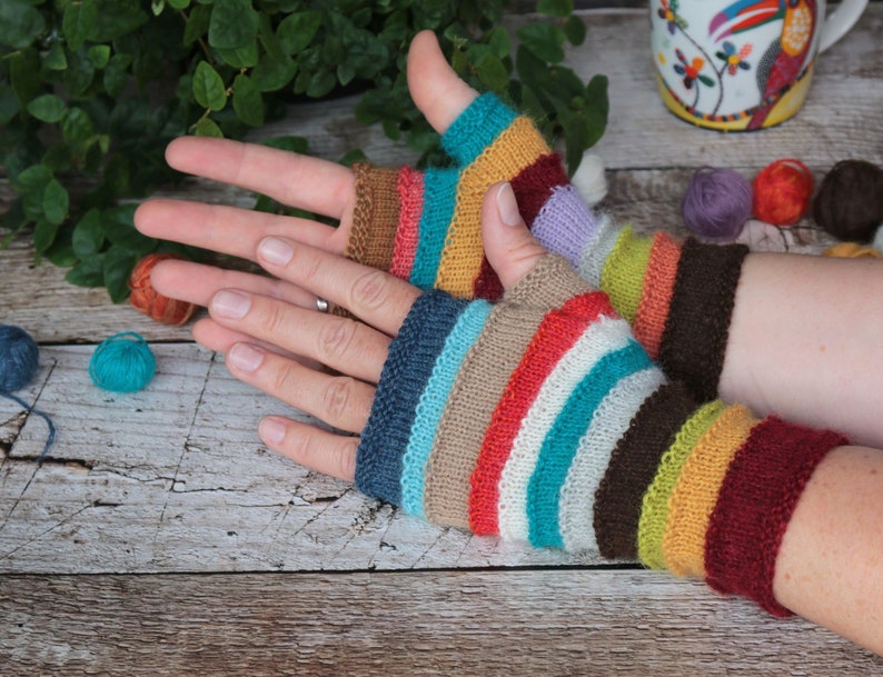 Fingerless Mittens 'Scrappalicious' knitting pattern PDF download, easy pattern for beginners and advanced knitters image 1