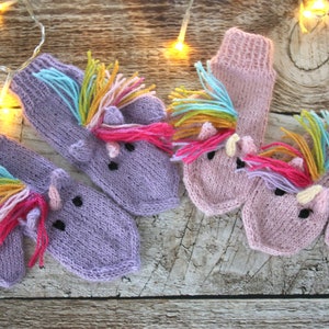 Unicorn mittens knitting pattern for kids and adults PDF