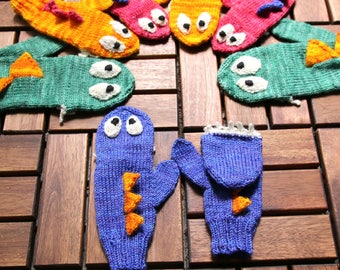 Monsterhandschuhe mit Fingerklappe für Kinder und Erwachsene, handgestrickte Fäustlinge auf Bestellung gefertigt, Wintermode