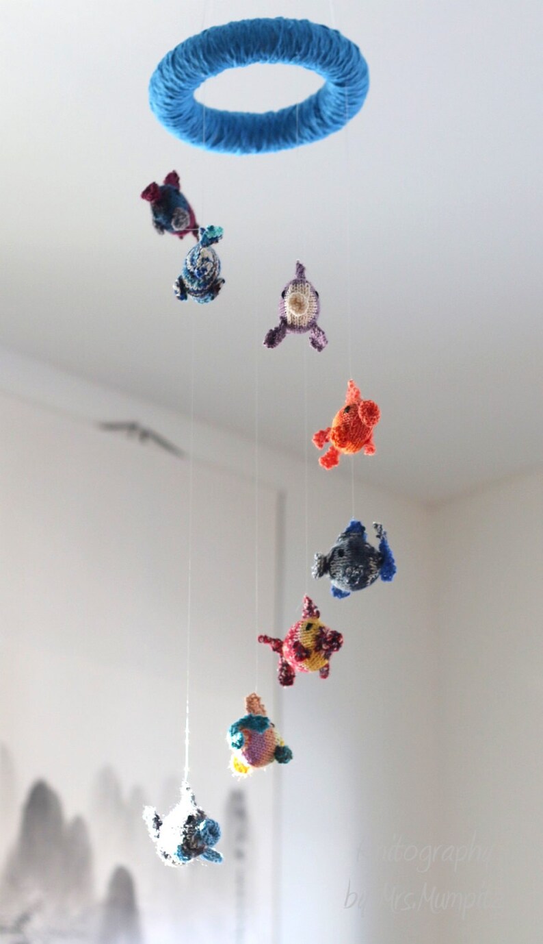 gift for kids and adults gift toppers for Mobile baby shower pick your favorite color Handknit toy fishes stocking stuffers
