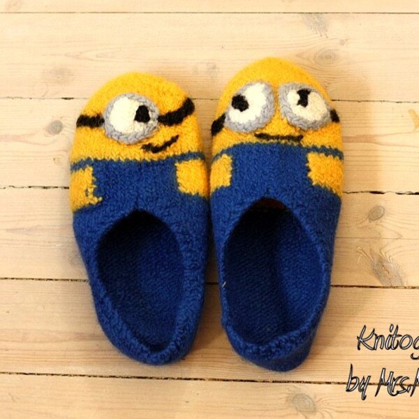Felted Minion Slippers -  Made to order in your size, 100% virgin wool, knitted and felted, perfect gift for him or her