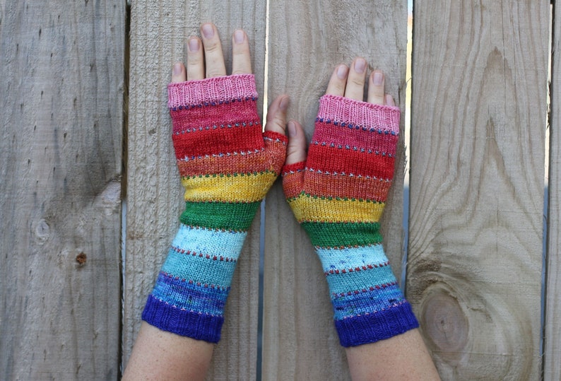 Fingerless Mittens Scrappily Ever AFter knitting pattern PDF download, easy pattern for beginners and advanced knitters image 3