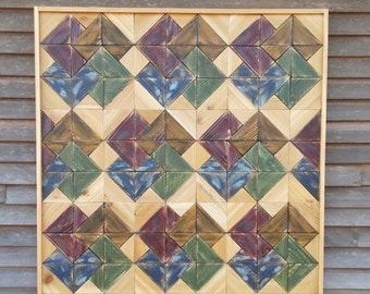 Handcrafted Reclaimed Cedar Wood Quilt Art: Modern Farmhouse Geometric Wall Decor - 36" Square