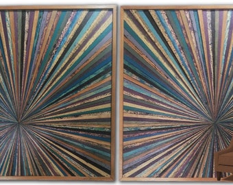 Handcrafted Reclaimed Wood Starburst Art: Mid-Century Modern Farmhouse Wall Decor -Set of 2