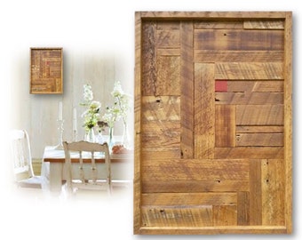 Handcrafted Reclaimed 1890s Pine Geometric Artwork: Modern Farmhouse Framed Wood Art 18" x 25.5"