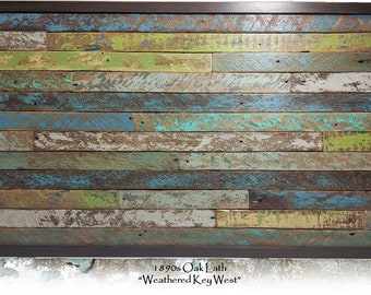 Handcrafted Upcycled Oak Lath Geometric Wall Art: Rustic Boho Abstract (36" x 19")