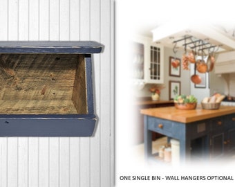 Single Veggie Bin Reclaimed Wood: Distressed Navy Blue Kitchen Storage