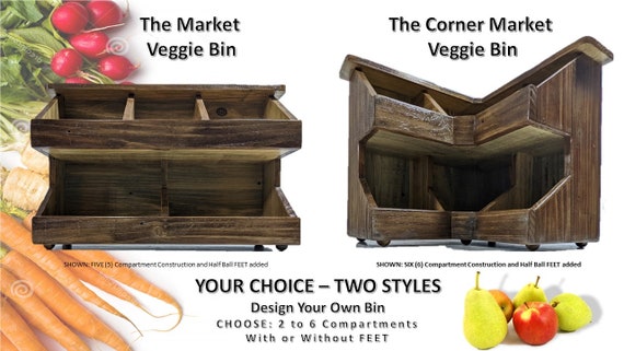 Food Storage Veggie Bin kitchen/pantry Potato/onion Bin Organization  divided Bin Corner Box/cabinet chef/gardener/foodie Gift Idea 