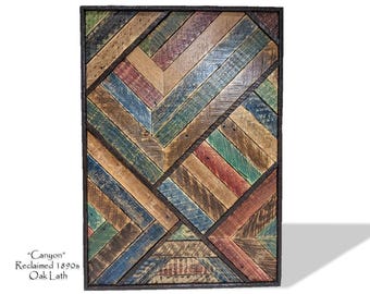 Handcrafted Reclaimed Oak Lath Abstract Art: Rustic Geometric Wood Wall Decor