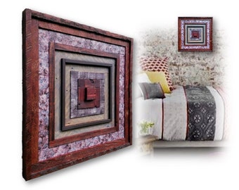 Handcrafted Reclaimed Oak & Cedar Quilt Block Art: Rustic Farmhouse Wall Decor - 24" Square