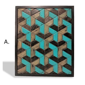 Reclaimed 1940s Pine Tumbling Blocks Geometric Wood Wall Art: Modern Farmhouse 20&quot; x 24&quot;