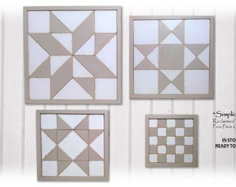 Handcrafted Reclaimed Pine Wood Quilt Block Art Set: 4 Piece Modern Farmhouse Wall Decor