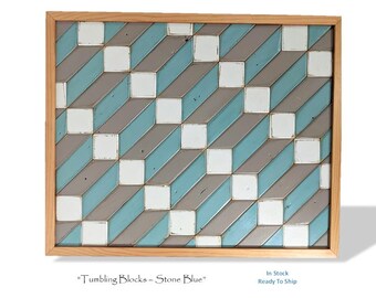 Handcrafted Reclaimed Wood Geometric Wall Art: Tumbling Blocks Design, Mid Century Modern Farmhouse