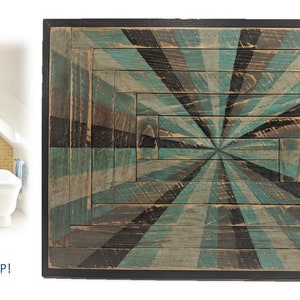 Starburst 18" x 13" Painted Wood Quilt Block Design ~ Small Unique Frameless Design ~ Muted Blue Green Gray ~ Rustic Modern Farmhouse OOAK