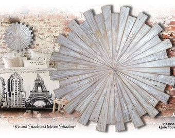 Handcrafted Reclaimed Wood Starburst Wall Art: Modern Farmhouse Distressed White Pine, 24" Round