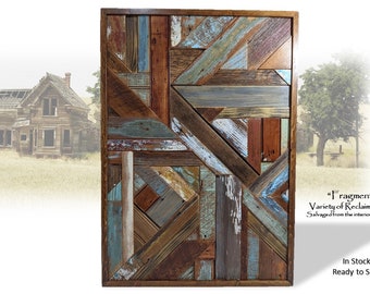 Handcrafted Abstract Reclaimed Wood Wall Art: Modern Farmhouse Style, 36x25