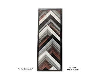 Handcrafted Geometric Reclaimed Wood Wall Art: Rustic Modern Farmhouse Decor - 31" x 12"