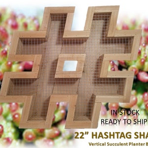 Vertical Succulent Wall Planter ~ 22&quot; Hashtag Shape ~ 100% Cedar ~Outdoor Hanging/Tabletop Option ~ Gardening Gift Ideas ~ Custom Made Shape