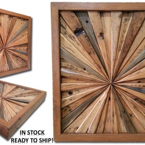 Starburst Art 13.5" Square ~ Upcycled Reclaimed 1940s Wood ~ Contemporary Modern Farmhouse Transitional Geometric Decor