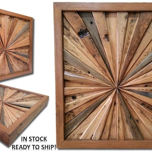 Starburst Art 13.5&quot; Square ~ Upcycled Reclaimed 1940s Wood ~ Contemporary Modern Farmhouse Transitional Geometric Decor