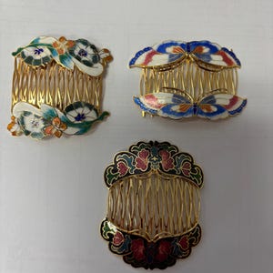 Vintage Enamel Butterfly Floral Hair Comb Gold Blue il_1080xN.6254001982_rwac.jpg main image 4