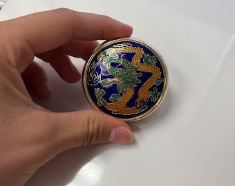 Vintage Blue Dragon Cloisonne Pill Box - Large 3 Compartments