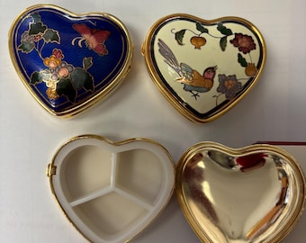 Beautiful cloisonne Heart shape big pill box with 3 compartment
