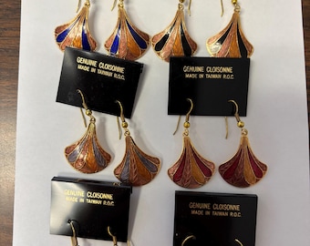 Vintage Cloisonné Dangle Earrings Set of 6 Pairs – New Old Stock – Made in Taiwan