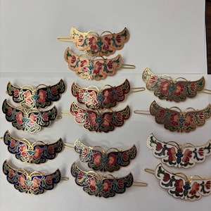 Set of 2 Vintage Black Cloisonné Chinese Hair Barrettes – Excellent Condition Vintage cloisonne ,hair barrette, - Gem main image 2