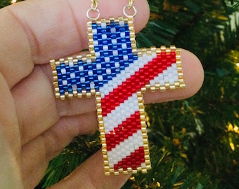 American Flag Cross Pattern -  Brick Stitch/Shaped Peyote and Even Count Peyote - 2 Patterns in this Listing!