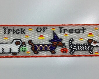 PDF für Peyote Muster - Happy Halloweenie Trick or Treat Dackel 3 Hunde Even Count Peyote Muster