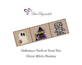 Peyote Pattern - Halloween Trick or Treat Trio - Ghost, Witch, Mummy