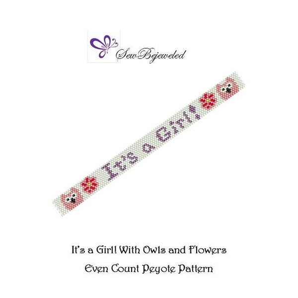 Peyote Bracelet Pattern - It's a Girl! With Owls and Flowers