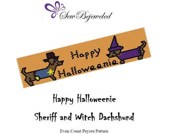 Peyote Muster - Happy Halloweenie Sheriff und Hexe Dackel