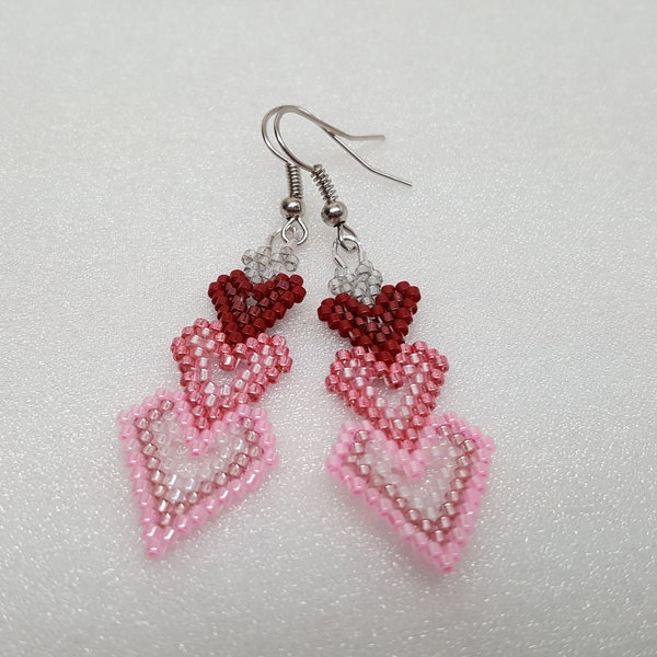 PDF for Brick Stitch Pattern - Dangling Hearts Earrings