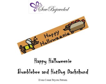 Peyote Muster - Happy Halloweenie Bumblebee und HotDog Dackel