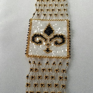 Fleur De Lis  - FOUR Patterns! Odd Count Peyote Bracelet, Block and Slide, and Brick Stitch Charm (plus netted band instructions)