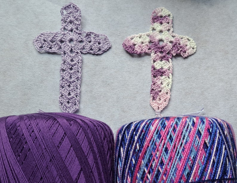 Purple (thread), lavender, variegated lavender, and Purple/Pink/Blue (thread)