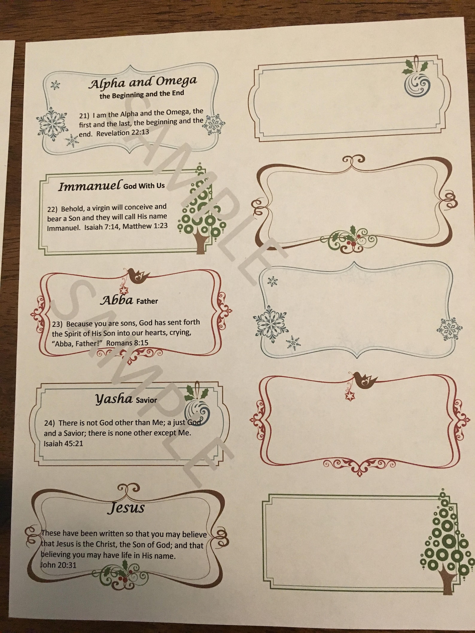 Names Of God Advent Calendar 