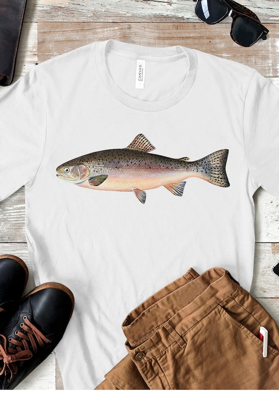 Mens Fishing Fish Illustrated Rainbow Trout T Shirt, Short Sleeved