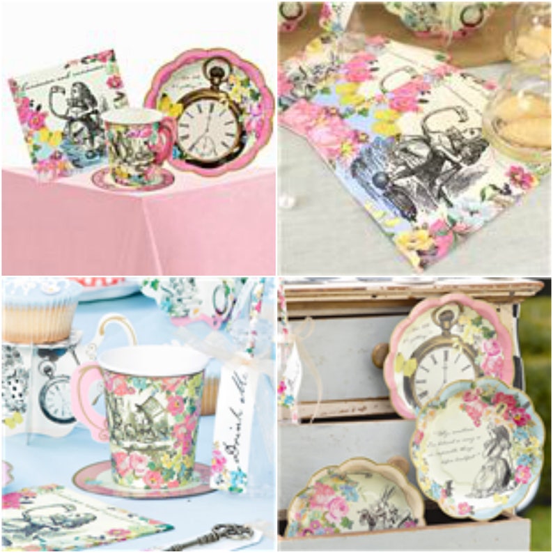 Complete Vintage Tea Party for 12, Truly Alice range, Cups, Plates and Napkins image 1