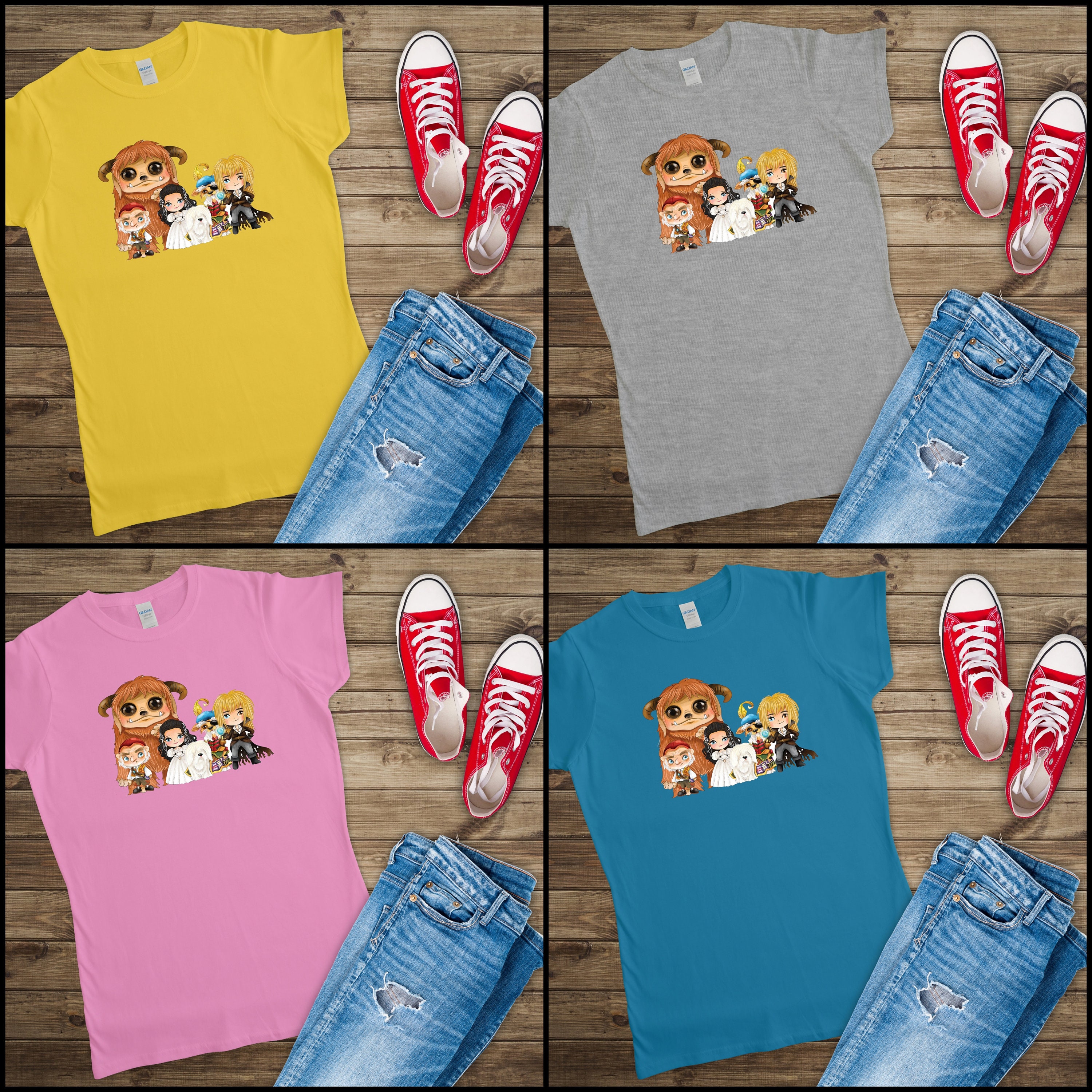 Image of Goblin King Ludo Hoggle Sarah Character T Shirt Retro Bright Shirts  Colours To Choose From