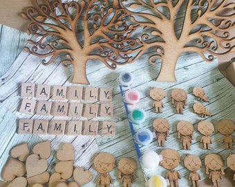 150 mm Lot De 6 MDF Family Tree Set Kit avec 10 Cœurs & Bannière FRAME ART wftree
