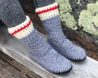 Men's Cozy Merino Wool Slipper Socks: Fur-Lined Leather Sole Boot Slippers for Indoor Comfort