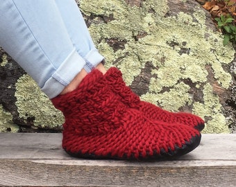 Red Slippers Women - Slippers with Sole, Padraig Slippers, Merino Wool Booties Handmade, Eco Friendly Gifts for Her, Gifts for her Christmas